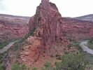 A huge rock formation with the Dolores river flowing around it